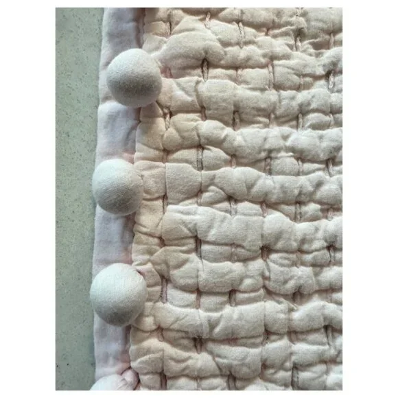 Serena & Lily Pink Quilted Euro Shams with Pom Poms (2) - Picture 3 of 5